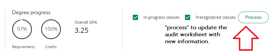 select process icon to update the audit worksheet with new information